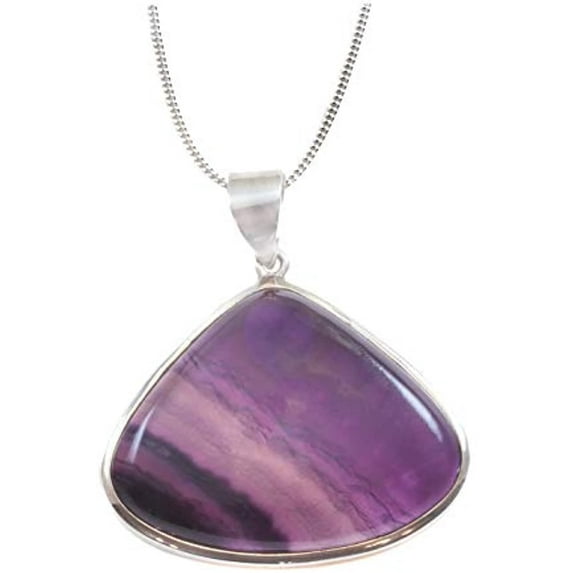 Fluorite Pendant Necklace Sterling Silver Teardrop Purple Striped Banding Snake Chain 20" Spyglass Designs Designed for Adult Women