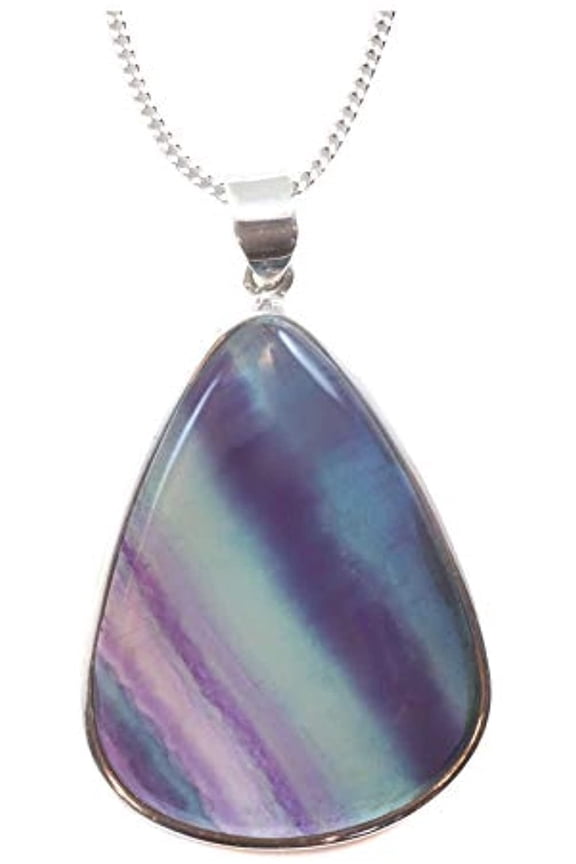 Fluorite Pendant Necklace Sterling Silver Teardrop Teal Purple Banding Snake Chain 20" Spyglass Designs Designed for Adult Women