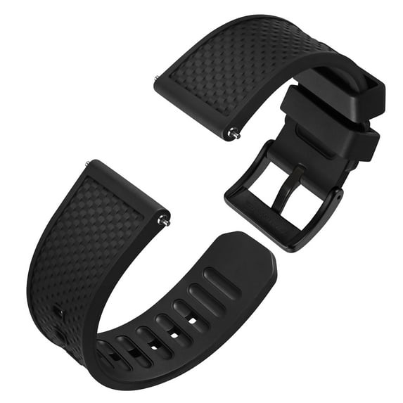 Fluoro Rubber Watch Strap,20mm Quick Release Textured Grid Watch Band with Matte Stainless Steel Buckle,Black in Black Buckle