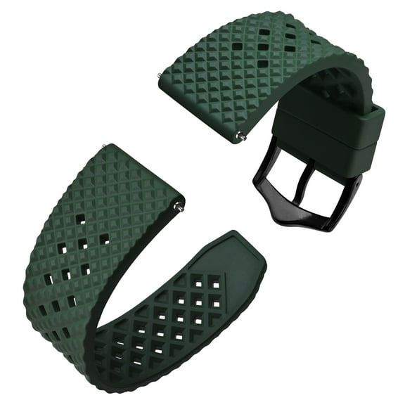 Fluororubber Watch Band,18mm Quick Release Watch Strap for Men and Women,Green with Black Buckle