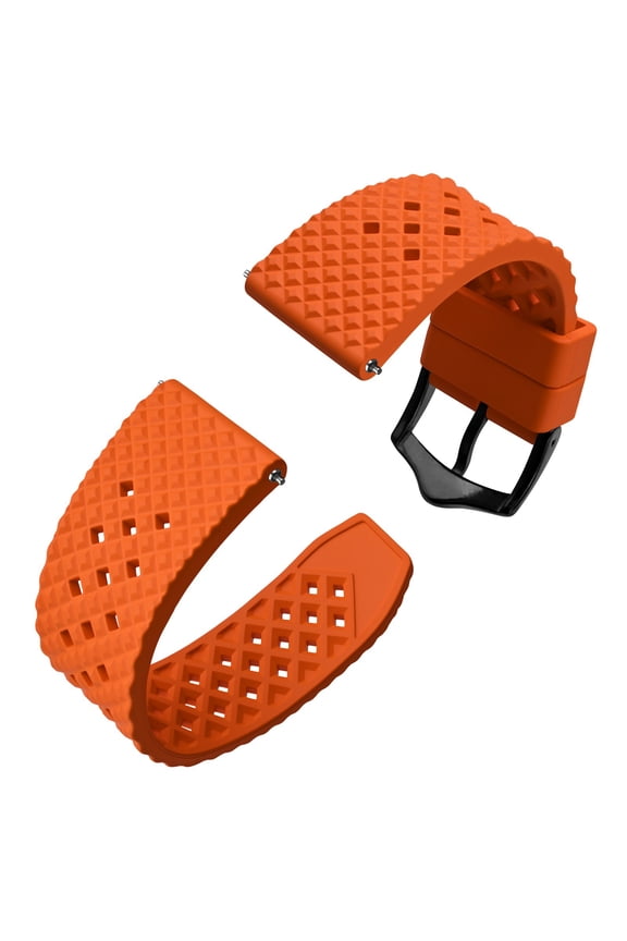 Fluororubber Watch Band,18mm Quick Release Watch Strap for Men and Women,Orange with Black Buckle