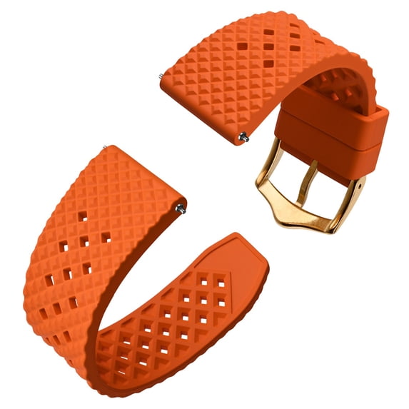 Fluororubber Watch Band,20mm Quick Release Watch Strap for Men and Women,Orange with Gold Buckle