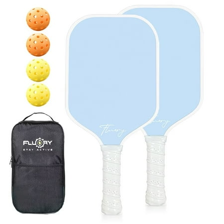 Fluory Glass Fibre Pickleball Paddles Set, 2 Pickle Ball Rackets with 4 Balls and A Bag, Lightweight
