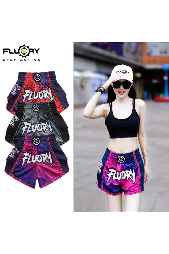 Gradient Muay Thai Shorts Colorful Font Line Sportswear for Active Lifestyle Boxing Shorts