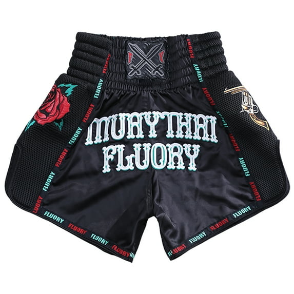 Fluory Muay Thai Boxing Shorts Colorful Line Rose Embroidery Women's Fitness Gym Sportswear Active Wear Casual Pants