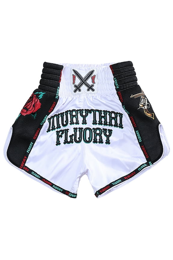 Muay Thai Boxing Shorts Colorful Line Rose Embroidery Women's Fitness Gym Sportswear Active Wear Casual Pants