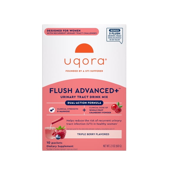 Uqora Flush Advanced+ Urinary Tract Health Supplement Drink Mix with D-Mannose & Cranberry – Bonus Pack + 3 Free Flush Pink Lemonade Samples