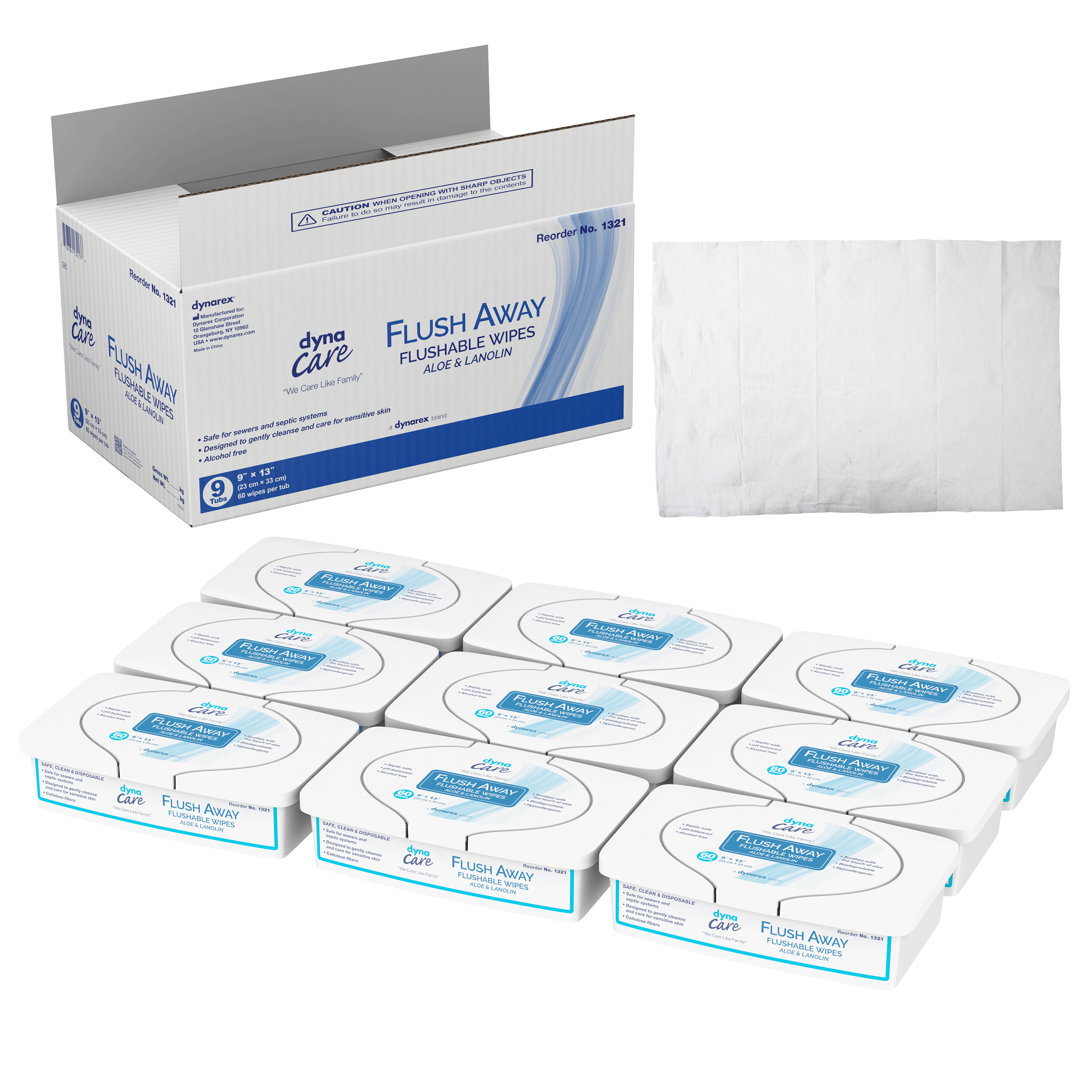 Dynarex DynaCare Flushable Wipes, Bathroom Hygiene Wipes for Adults