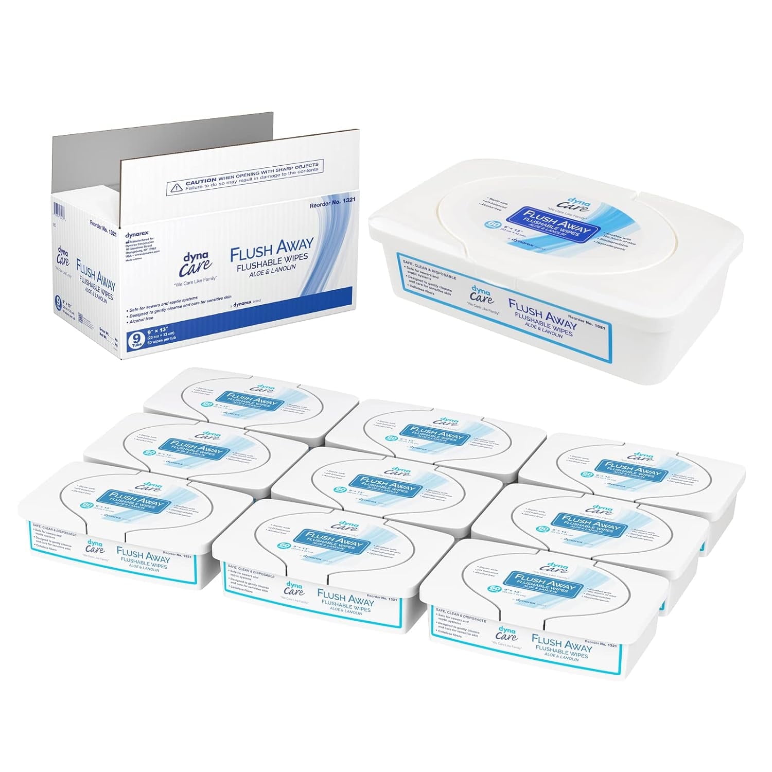 Flush Away Adult Flushable Personal Wipe 9 x 13", 9 Pack 540 Wipes