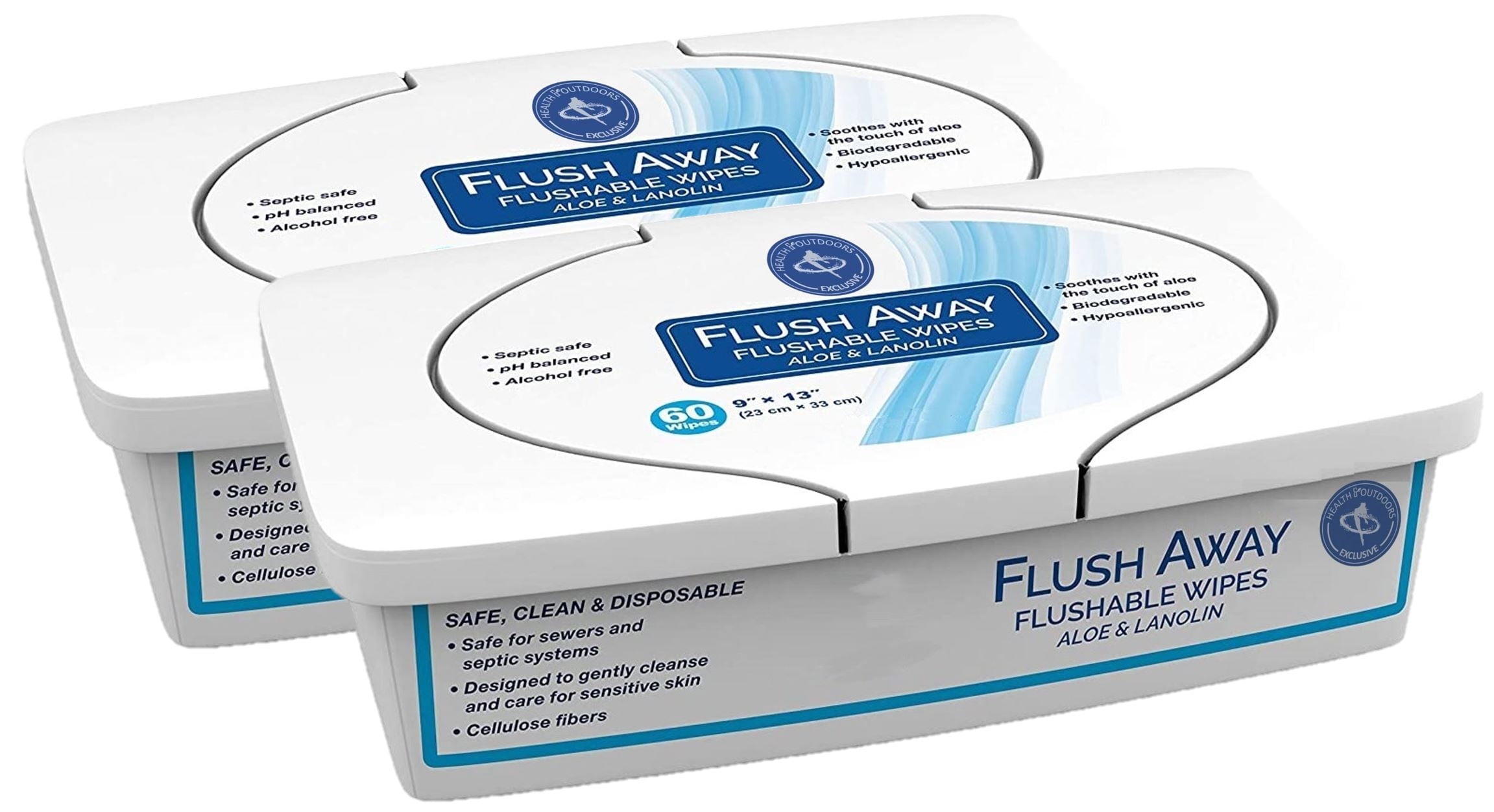 Dynarex 1321 Flushable Wipes Adult tub pack  9 in. x 13 in. (2 Boxes of 60)