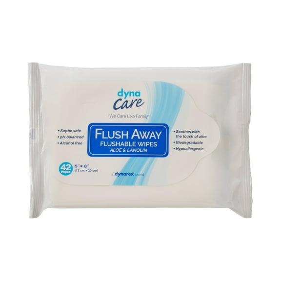 Flush Away Personal Wipe Soft Pack, Water / Propylene Glycol / Aloe, Scented, Box of 42