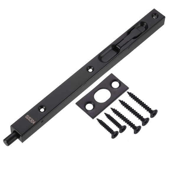 Flush Bolt, 10" 304 Stainless Steel Security Door Guard Latch, Black