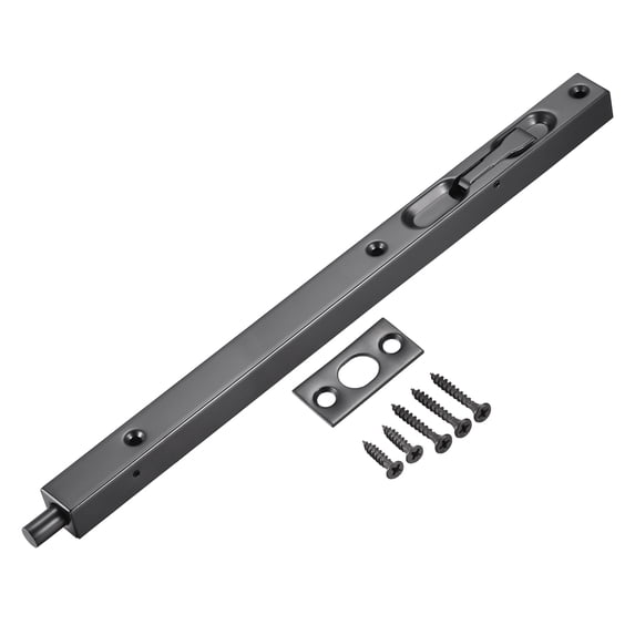 Flush Bolt, 12-inch Stainless Steel Security Door Guard Lever Action Latch Slide Lock Black