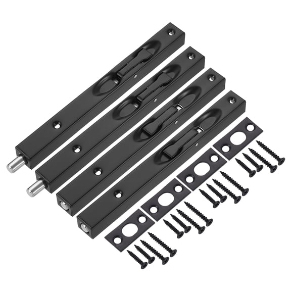 Flush Bolt, 8" Stainless Steel Security Door Guard Latch 4Pack, Black
