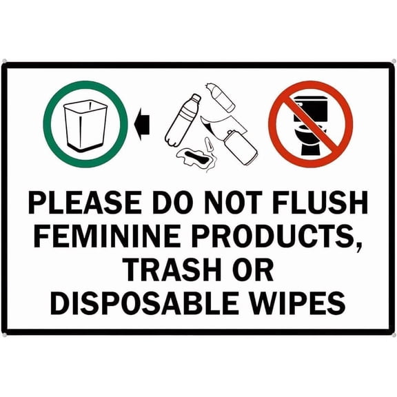 Do Not Flush Feminine Products Sign – 8x12 Inch RustFree Aluminum,Waterproof & UV Protected,Please Dispose of Trash in Bin Only Restroom Sign for Business or Home Use
