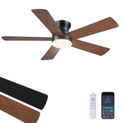 Flush Mount Ceiling Fan with Light and Remote/APP - 48" Low Profile Ceiling Fan with 3CCT Dimmable, 5 Reversible Blades, Modern Indoor Fan Light Fixtures for Bedroom, Kitchen