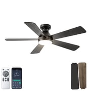 Flush Mount Ceiling Fan with Light and Remote Control, 52 Inch Low Profile Quiet Black Ceiling Fan for Bedroom, Dimmable 3CCT Reversible, Indoor/Outdoor Use, Modern MDF Design