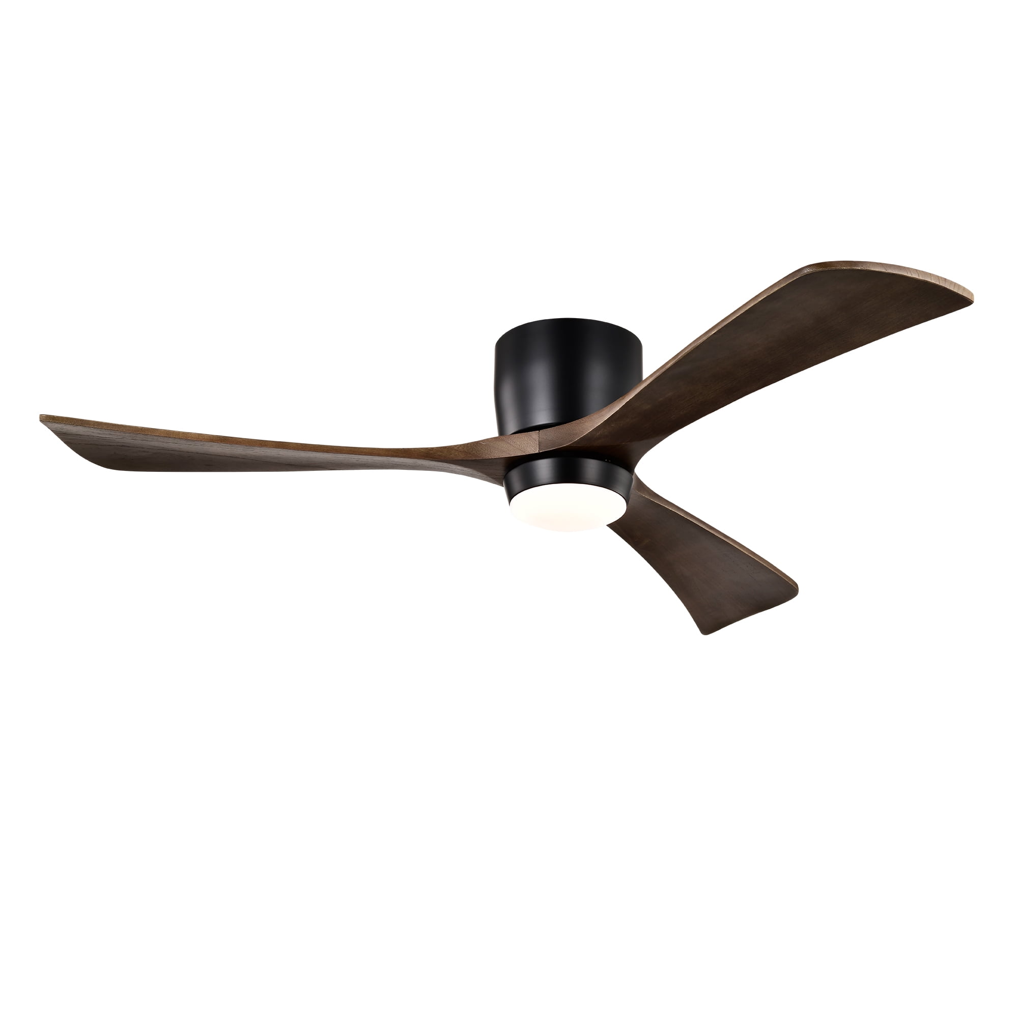 Flush Mount Ceiling Fan with Light, 52 Inch Solid Wood Blade Fan for Household Low Ceiling Room, Matte Black