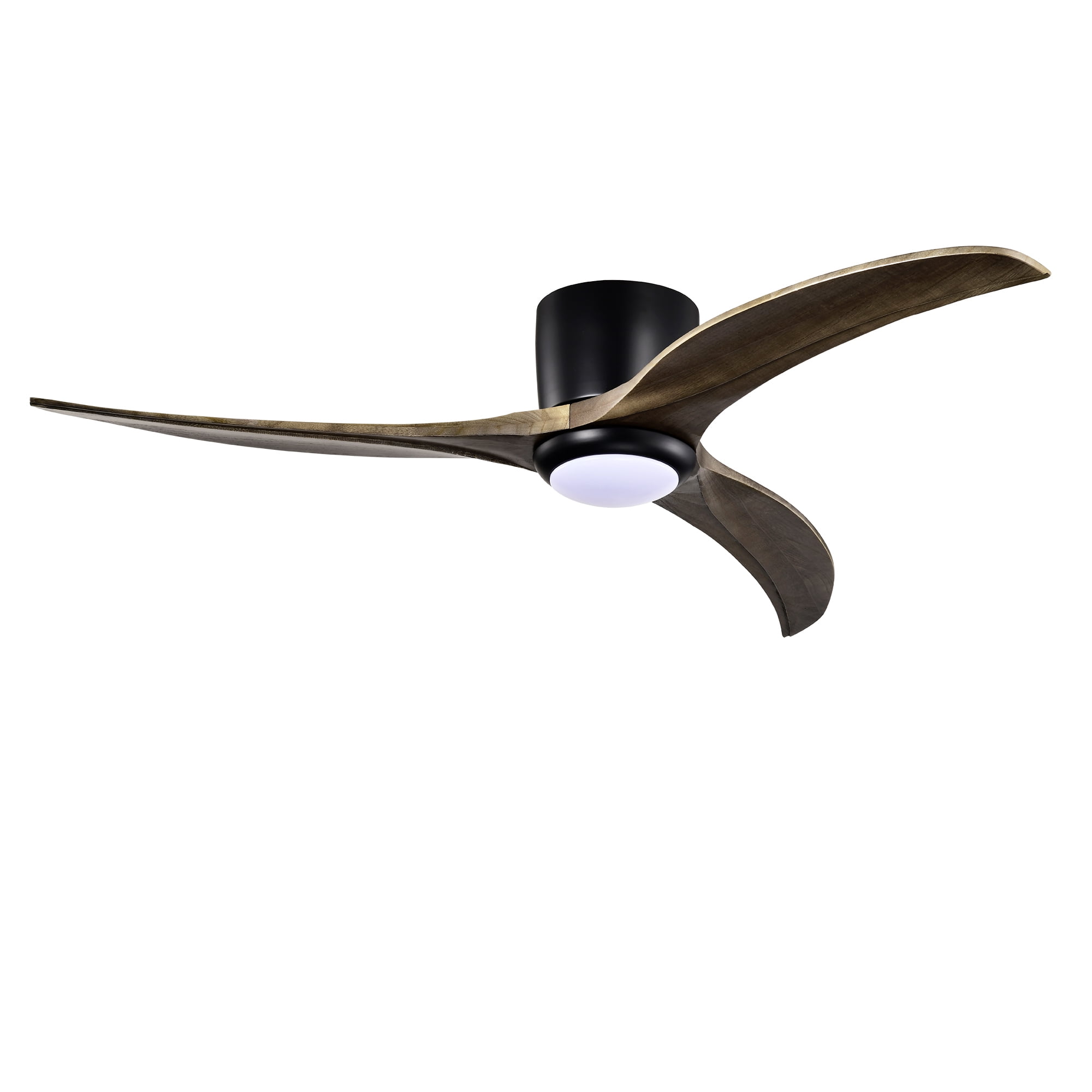 Flush Mount Ceiling Fan with Light, 52 Inch Solid Wood Blade Low Profile Fan for Home Indoor, Matte Black
