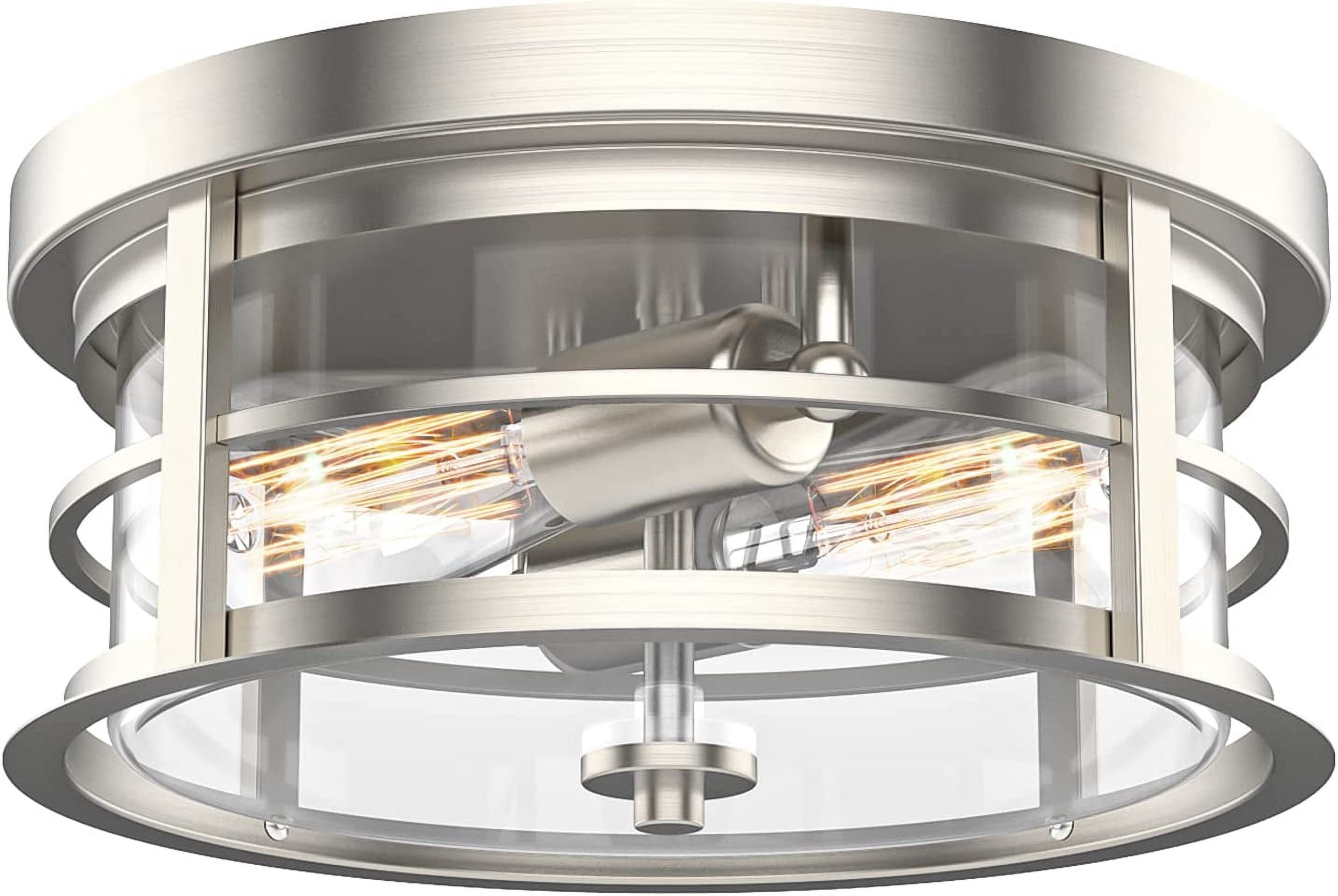 EAPUDUN Flush Mount Ceiling Light - 12 Inch, 2-Light, Brushed Nickel & Clear Glass
