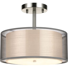 FRIDEKO HOME 12inch Semi Flush Mount Ceiling Light, Double Fabric Shade, 3-Lights Modern Drum Light Fixture for Hallway, Living Room, Bedroom (Without Bulbs)