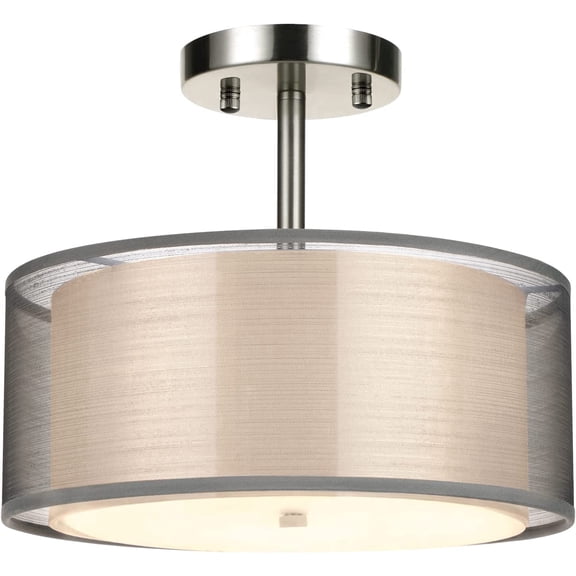 FRIDEKO HOME 12inch Semi Flush Mount Ceiling Light, Double Fabric Shade, 3-Lights Modern Drum Light Fixture for Hallway, Living Room, Bedroom (Without Bulbs)