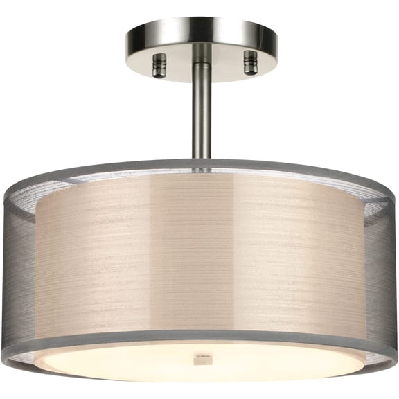 FRIDEKO HOME 12inch Semi Flush Mount Ceiling Light, Double Fabric Shade, 3-Lights Modern Drum Light Fixture for Hallway, Living Room, Bedroom (Without Bulbs)