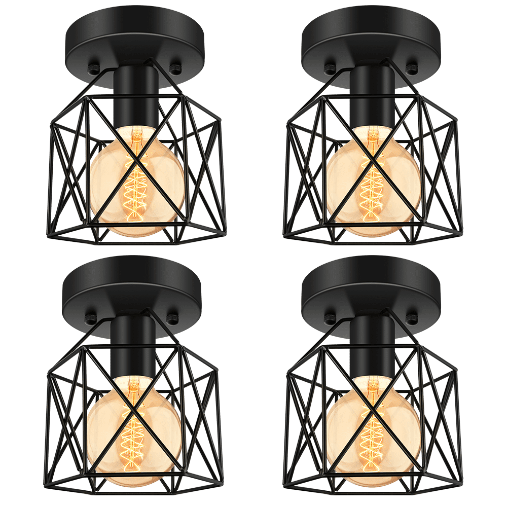 Flush Mount Ceiling Light, E26 Industrial Metal Cage Lights Fixtures Ceiling Mount(4 Packs)