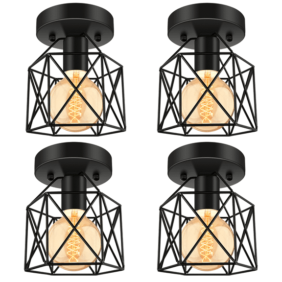 Flush Mount Ceiling Light, E26 Industrial Metal Cage Lights Fixtures Ceiling Mount(4 Packs)