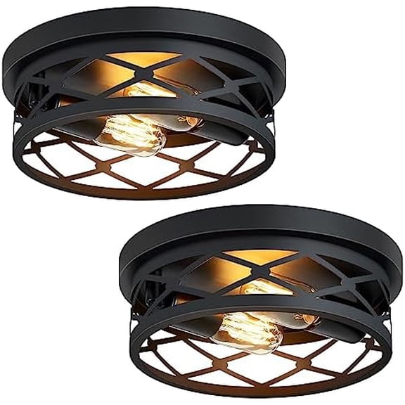 Flush Mount Ceiling Light Fixture for Hallway,2-Light Black Hallway Light Fixtures Ceiling,Light Fixtures Ceiling Mount for Kitchen,Farmhouse,Hall (2 Pack)