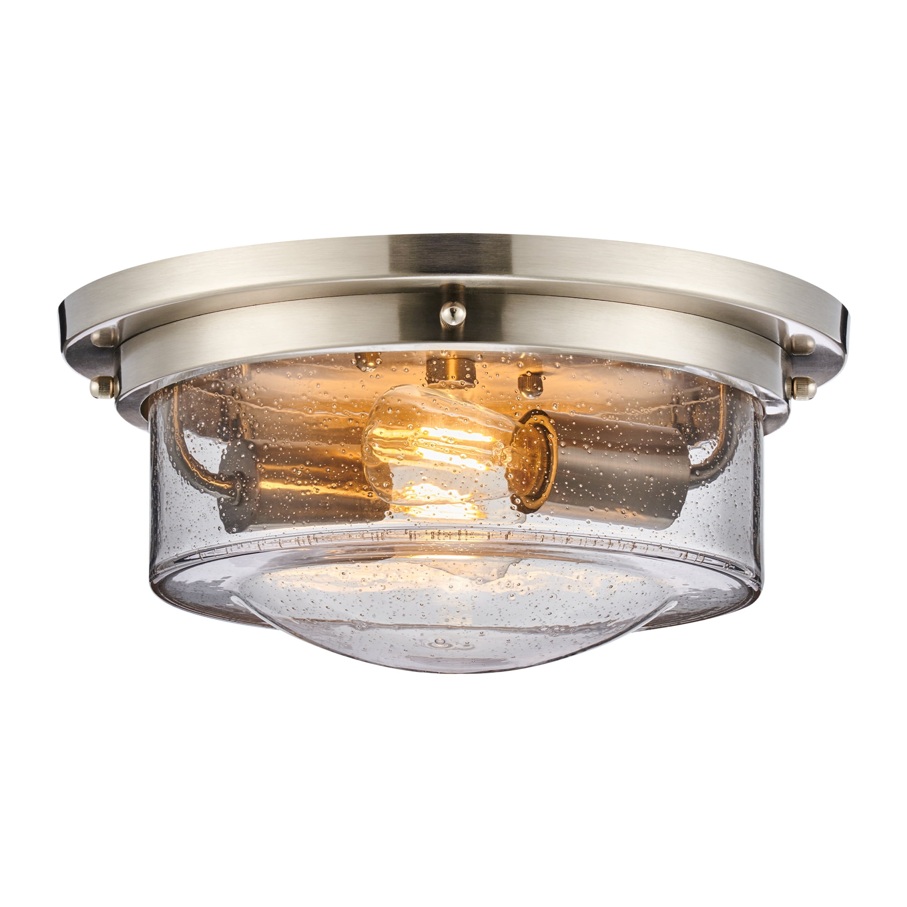 Flush Mount Ceiling Light Fixture with 13" Beaded Glass Drum Shade & Brushed Nickel Finish