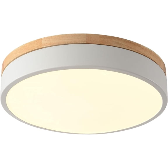 Flush Mount Ceiling Light Fixtures, 24W Flat led Light for Ceiling,Wooden Round White Lamp for Bedroom Kitchen,Bathroom,Garage,Living Room, Dining Room (White)