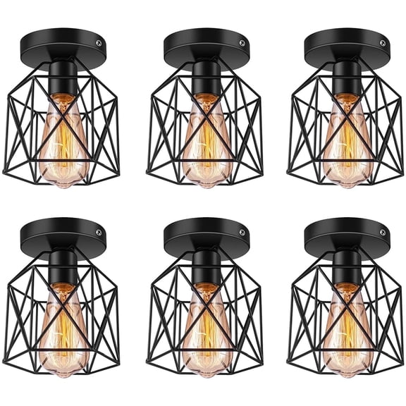 Flush Mount Ceiling Light Industrial Ceiling Light Fixture for Porch Living Room E26 E27,Black,6 Pack