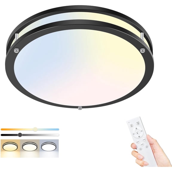 Flush Mount Ceiling Light with Remote, Dimmable& 3000K-6500K Adjustable Ceiling Light Fixture, Timer, Night Light, 10 inch Black Ceiling Lamps for Kitchen Bathroom Hallway