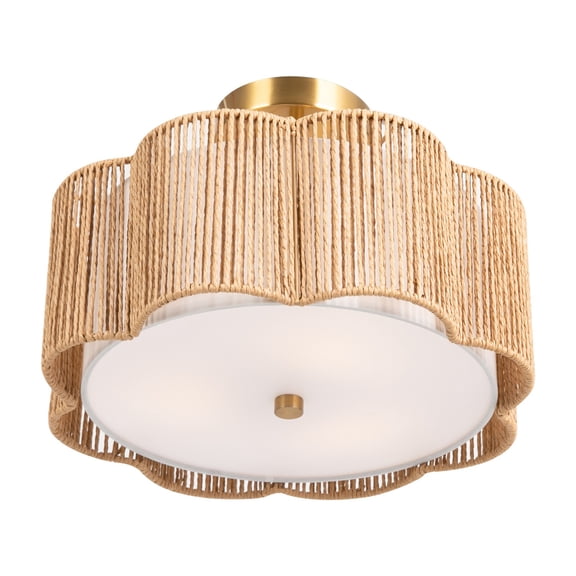 Flush Mount Ceiling Light, Woven Rattan Bohemian Chandelier with Acrylic Shade