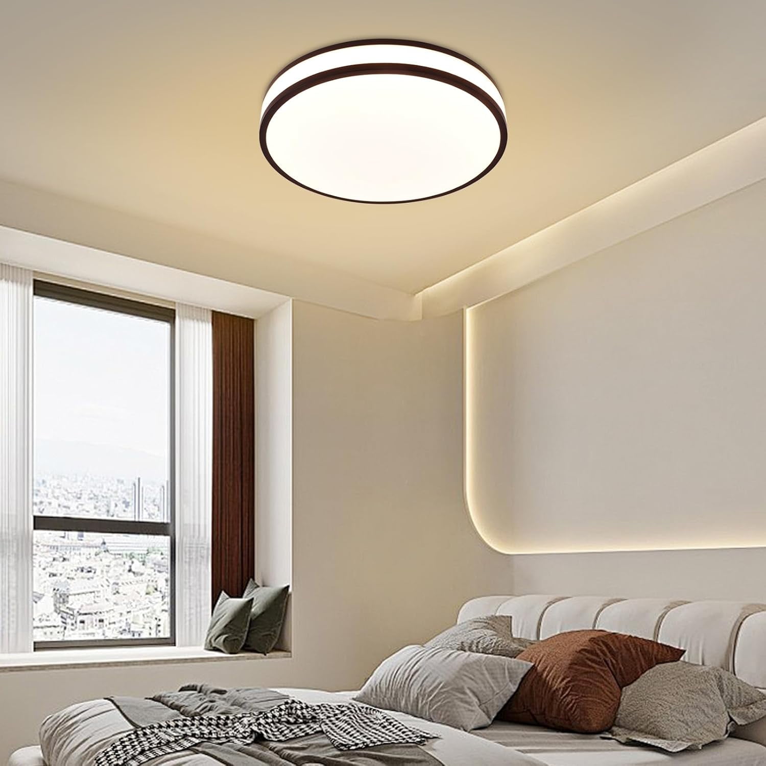 Flush Mount LED Ceiling Light, Round Modern Ceiling Lamp 15 Inch Wide Ceiling Lamp Ceiling Lighting Fixtures Dimmable Black Lights for Bedroom Kitchen Hallway