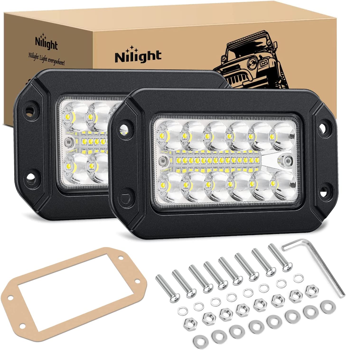 Flush Mount LED Light Pods 2PCS 6 Inch 39W Upgraded Spot Flood Combo