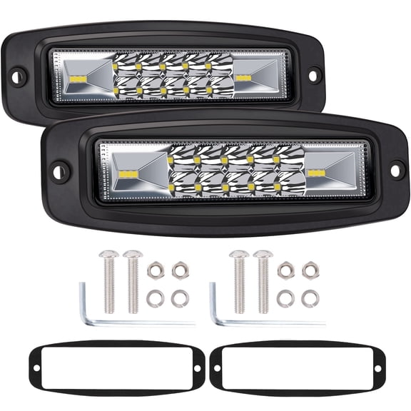 7-Inch Flush Mount LED Pod Lights, 120W Spot Flood Combo Off-Road Lights, IP68 Waterproof 6000K Backup Work Lights for Trucks, SUVs, UTVs, ATVs and 4x4 Vehicles, 2-Pack