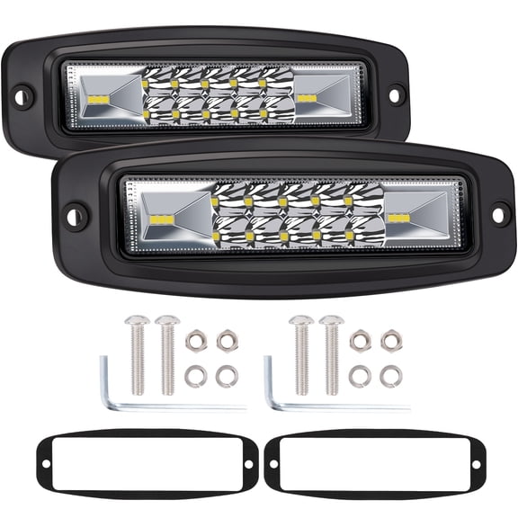 Flush Mount LED Pods, 2PCS 7'' 12,000LM CREE LED Driving Lights Combo Beam Reverse Backup Light Flush Light Bar Off Road Lights Work Light for Truck Pickup UTV ATV SUV Boat 4x4 Car