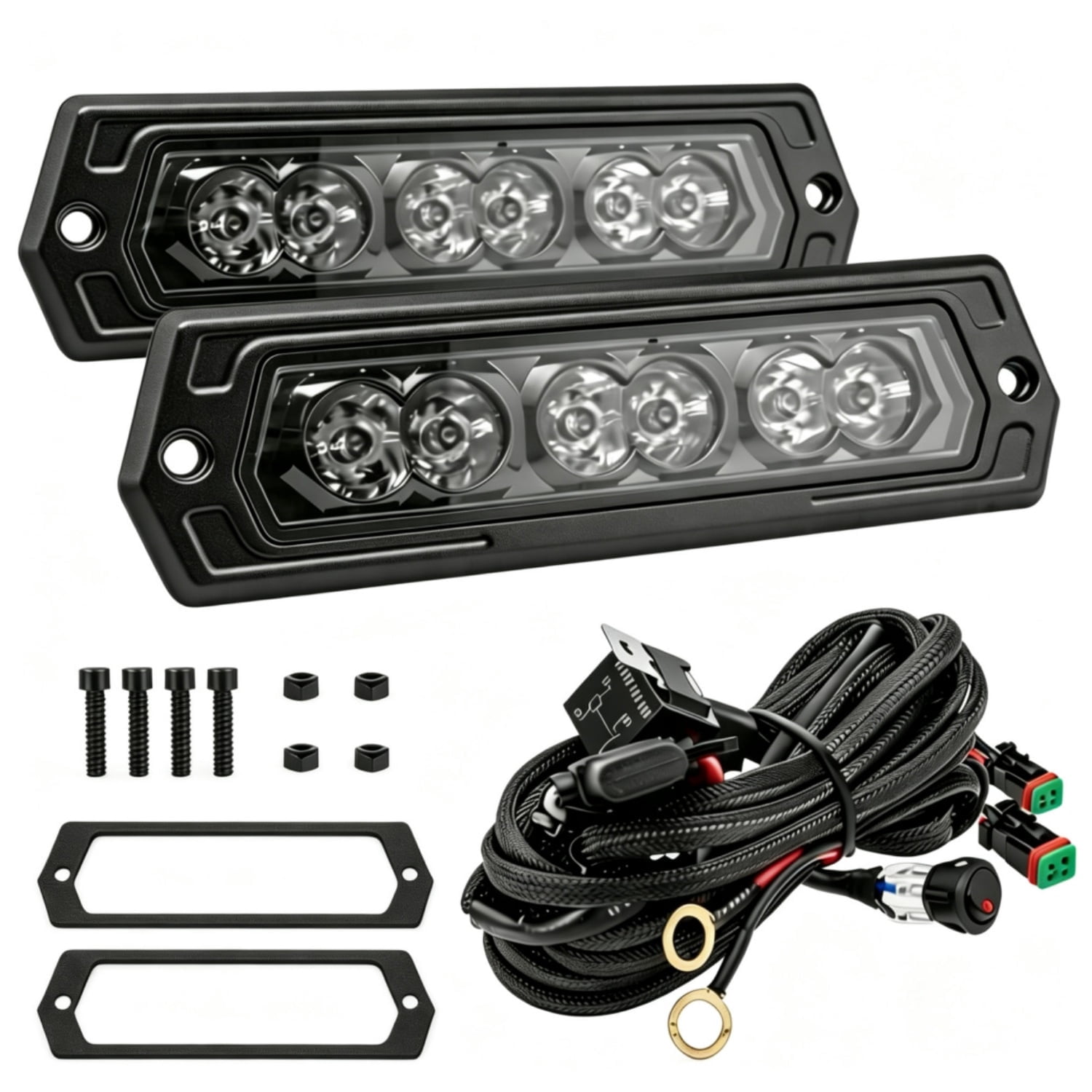 2PCS 6 Inch 120W Flush Mount LED Pods with Wiring Harness Kit Spot Beam Bumper Lights