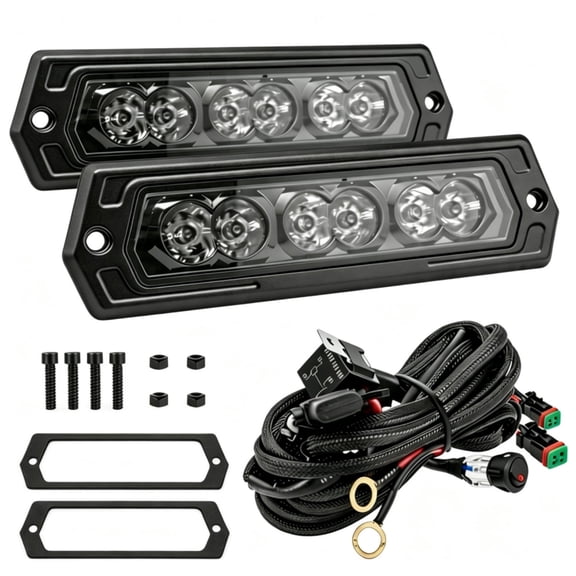 2PCS 6 Inch 120W Flush Mount LED Pods with Wiring Harness Kit Spot Beam Bumper Lights