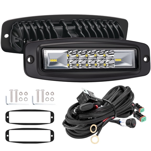 Flush Mount LED Pods 2PCS 7 Inch 120W Combo Beam CREE LED Pod with Wiring Harness Kit Reverse Light Back Up Flush Mount Offroad Lights Rear Bumper Lights for Truck Pickup SUV UTV ATV