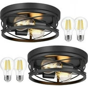 Flush Mount Light Fixture, Farmhouse Wood Flush Mount Ceiling Light, 2-Light Ceiling Lamps for Kitchen Bedrooms Foyer Hallways