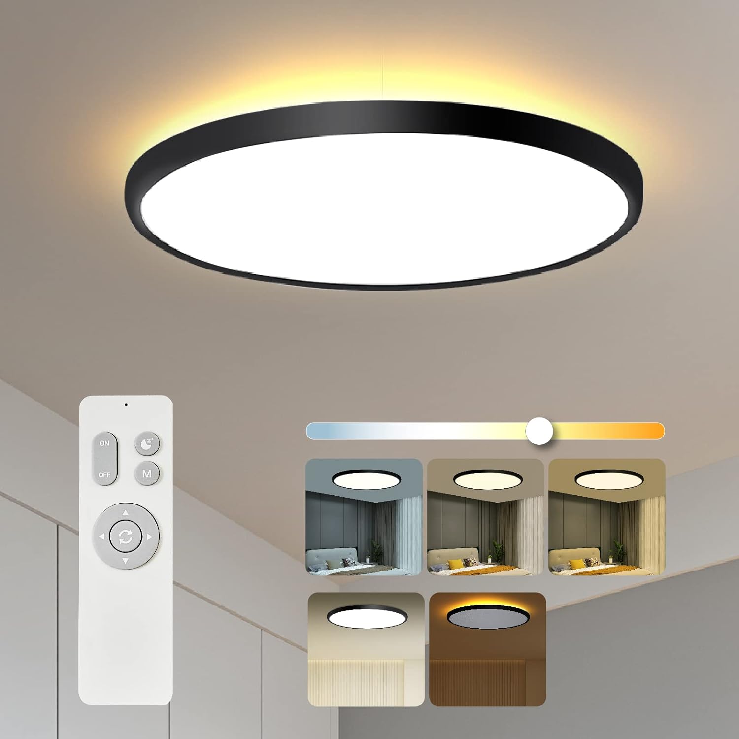 Flush Mount Light Fixture with Remote Control, 2000K Night Light