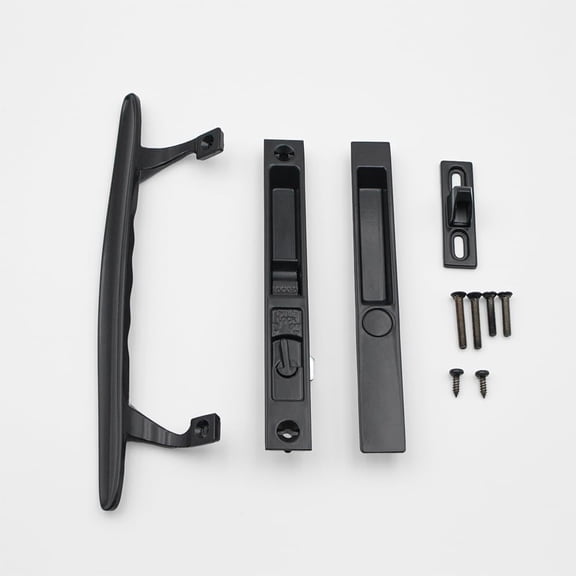 Flush Mount Non-Keyed Sliding Glass Patio Door Lock Handle Set Fits 1" to 1-1/8" Thick Doors 6-5/8" H.C. Night Lock, Hook Latch, Non-Handed (Brown)