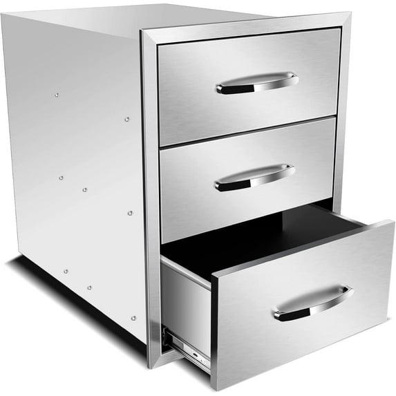Flush Mount Stainless Steel Double Drawers with Recessed Handles for Outdoor Kitchens Or BBQ Island,-18W X 24H X 23D Inch