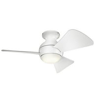 Flush Mount Style 3-Blade Ceiling Fan with Globe Motor in Matte White with Integrated Led Lighting 34 inches W X 11 inches H-Matte White Finish Bailey