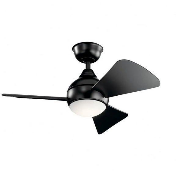 Flush Mount Style 3-Blade Ceiling Fan with Globe Motor in Matte White with Integrated Led Lighting 34 inches W X 11 inches H-Satin Black Finish Bailey