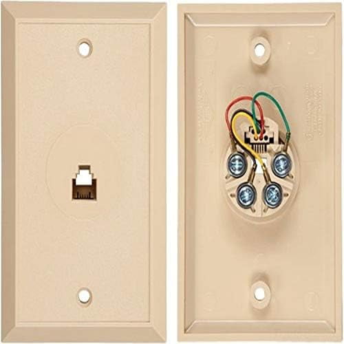 Flush Mount Wall Outlet Jack, 4 Conductor, 6 Position, Plastic, Ivory, Single Gang, 1 Port$$Tools