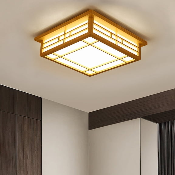 Flush Mount Wooden Light Fixture LED Ceiling Lights Ceiling Chandelier Square Close to Ceiling Lighting Fixture for Bedroom, Laundry Room, Bathroom Kitchen, Hallway